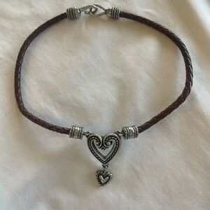 Brighton Brown Leather and Silver Heart Pendant Necklace